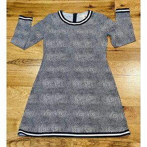 MICHAEL KORS Women's Navy /  White Print Long Sleeve Dress Stretch Size Large